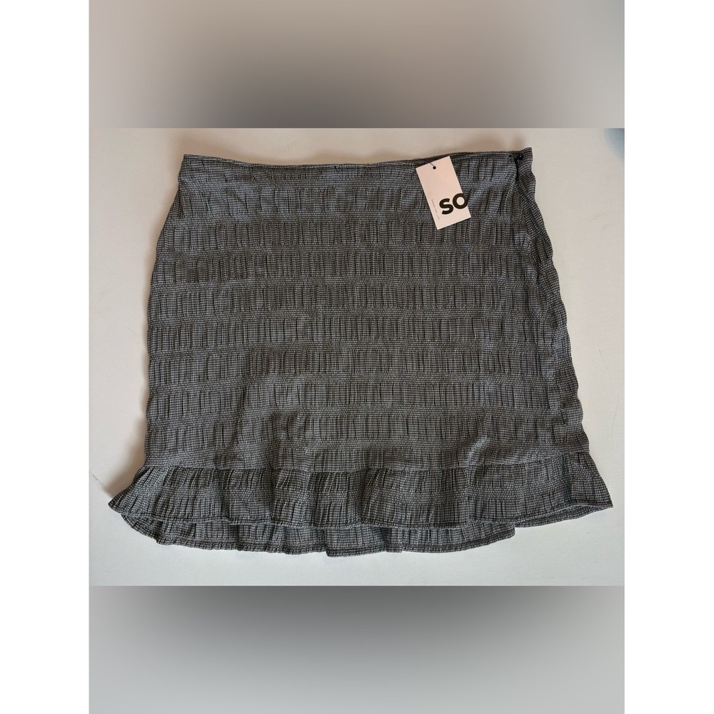 NWT Women's SO Black Gingham Ruffle Hem Mini Skirt Size XL